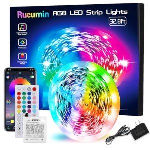 Rucumin 32.8FT Led Lights for Bedroom，Rope Lights，Music Sync Color Changing Led Strip Lights with APP and 44 Keys Remote Control, RGB Led Light Strips for Party Christmas Kitchen Room Decor(32.8FT*1)