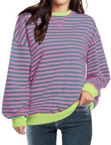 Oversized Striped Sweatshirt for Women - Pink
