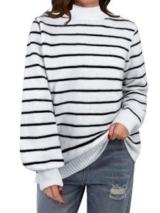 Trendy Women's Black Stripe Long Sleeve Sweater