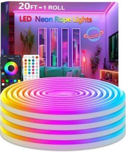 httpsmp 20Ft Neon Rope Lights,Flexible Led Rope Lights Control with App/Remote,Multiple Modes Rope Lights,IP67 Outdoor Waterproof,Music Sync Light Strip for Bedroom