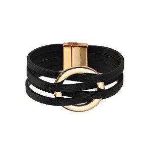 Boho Circle Charm Leather Wrap Bracelet for Women