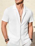 Men's Short Sleeve Waffle Knit Button Down Shirt