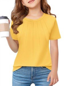 Pleated Summer Tee for Girls - Yellow, Ages 5-14