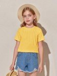 Pleated Summer Tee for Girls - Yellow, Ages 5-14
