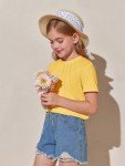 Pleated Summer Tee for Girls - Yellow, Ages 5-14
