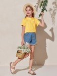 Pleated Summer Tee for Girls - Yellow, Ages 5-14