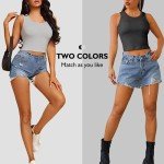 2 Pieces Tank Top for Women, Basic Sleeveless Crop Tops, Going Out Tops Workout Tops Teen Girls Racerback Daily Wearing (US, Alpha, Medium, Regular, Regular, Grey)
