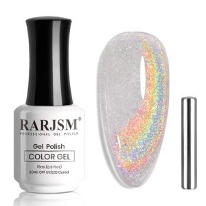 Rainbow Cat Eye Gel Nail Polish - Holographic Glitter