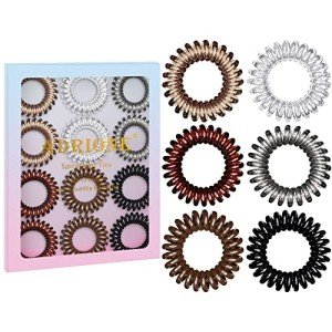 12-Pack Extra Long Spiral Hair Ties - Brown