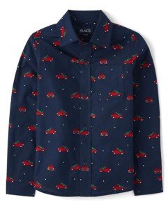 Boys' Christmas Truck Print Button Down Shirt