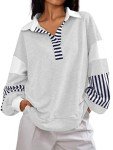 Stylish Striped V-Neck Oversized Sweatshirt for Fall