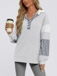 Stylish Striped V-Neck Oversized Sweatshirt for Fall