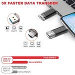 Vansuny 64GB Flash Drive 2 in 1 OTG USB 3.0 + USB C Memory Stick with Keychain Dual Type C USB Thumb Drive Photo Stick Jump Drive for Android Smartphones, Computers, MacBook, Tablets, PC