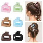 6 Pack Medium Rectangle Claw Clips for Hair