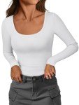 Women's Ribbed Scoop Neck Long Sleeve Top