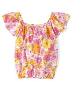 Girls' Fuchsia Floral Puff Sleeve Top