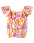 Girls' Fuchsia Floral Puff Sleeve Top