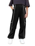 Boys Black Baggy Nylon Track Pants with Pockets