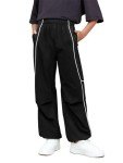 Boys Black Baggy Nylon Track Pants with Pockets
