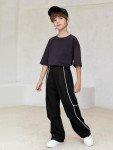 Boys Black Baggy Nylon Track Pants with Pockets