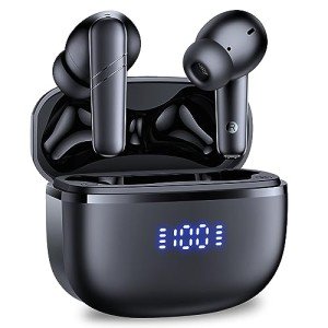 GNMN Wireless Earbuds Bluetooth Headphones Deep Bass Stereo Sound Ear Buds Waterproof Earphones 68Hrs Playback with Wireless Charging Case & Mic for iPhone Android TV Laptop Sports Black