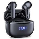 GNMN Wireless Earbuds Bluetooth Headphones Deep Bass Stereo Sound Ear Buds Waterproof Earphones 68Hrs Playback with Wireless Charging Case & Mic for iPhone Android TV Laptop Sports Black
