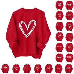 Heart Print Long Sleeve Valentines Sweatshirt for Women