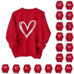 Heart Print Long Sleeve Valentines Sweatshirt for Women