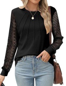 Waffle Knit Long Sleeve Blouse for Women