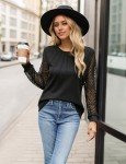 Waffle Knit Long Sleeve Blouse for Women