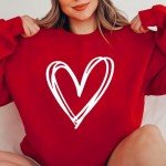 Heart Print Long Sleeve Valentines Sweatshirt for Women