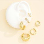 Gold Plated Hoop Earrings Set for Women