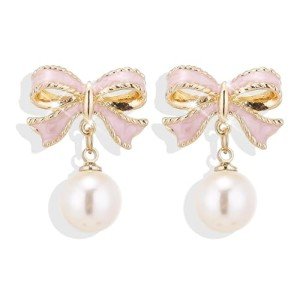 Pearl Drop Bow Earrings for Women Under $10