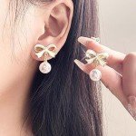 Pearl Drop Bow Earrings for Women Under $10