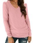 Women’s V-Neck Long Sleeve Casual Top - Pink