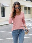 Women’s V-Neck Long Sleeve Casual Top - Pink