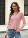Women’s V-Neck Long Sleeve Casual Top - Pink
