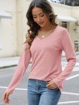 Women’s V-Neck Long Sleeve Casual Top - Pink