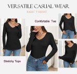 V-Neck Long Sleeve Black Tee for Women