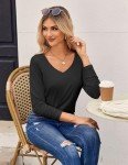 V-Neck Long Sleeve Black Tee for Women