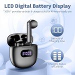 Jrwaro Wireless Earbuds Bluetooth Headphones V5.3, 48H Long Battery Life LED Power Display Ear Buds, IPX7 Waterproof HiFi Stereo Bass with Built-in Mic for Home Office Sports Earphones