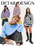 Striped Oversized Sweatshirt for Women - Pink
