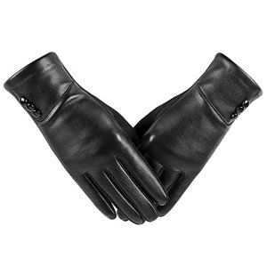 Warm Touch Screen Leather Gloves for Women