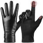 Warm Touch Screen Leather Gloves for Women