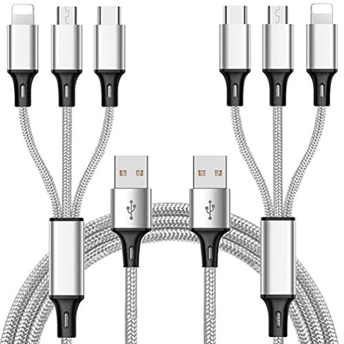 ONLYTANG Multi Charging Cable, (2Pack 5FT) Multi USB Charger Cable Aluminum Nylon 3 in 1 Universal Multiple Charging Cord with Type-C/Micro USB Connectors for Most Phones & Tablets (Charging Only)