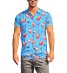 Men's Funky Blue Tropical Hawaiian Button-Down Shirt