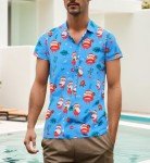 Men's Funky Blue Tropical Hawaiian Button-Down Shirt