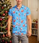 Men's Funky Blue Tropical Hawaiian Button-Down Shirt