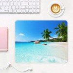 Auhoahsil Mouse Pad, Square Beach Style Anti-Slip Rubber Mousepad with Stitched Edges for Gaming Office Laptop Computer Men Women Kids, Cute Custom Pattern Mouse Mat, Beach and Coconut Trees Design