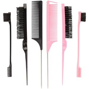 6 Pack Hair Styling Comb Set in Black & Pink